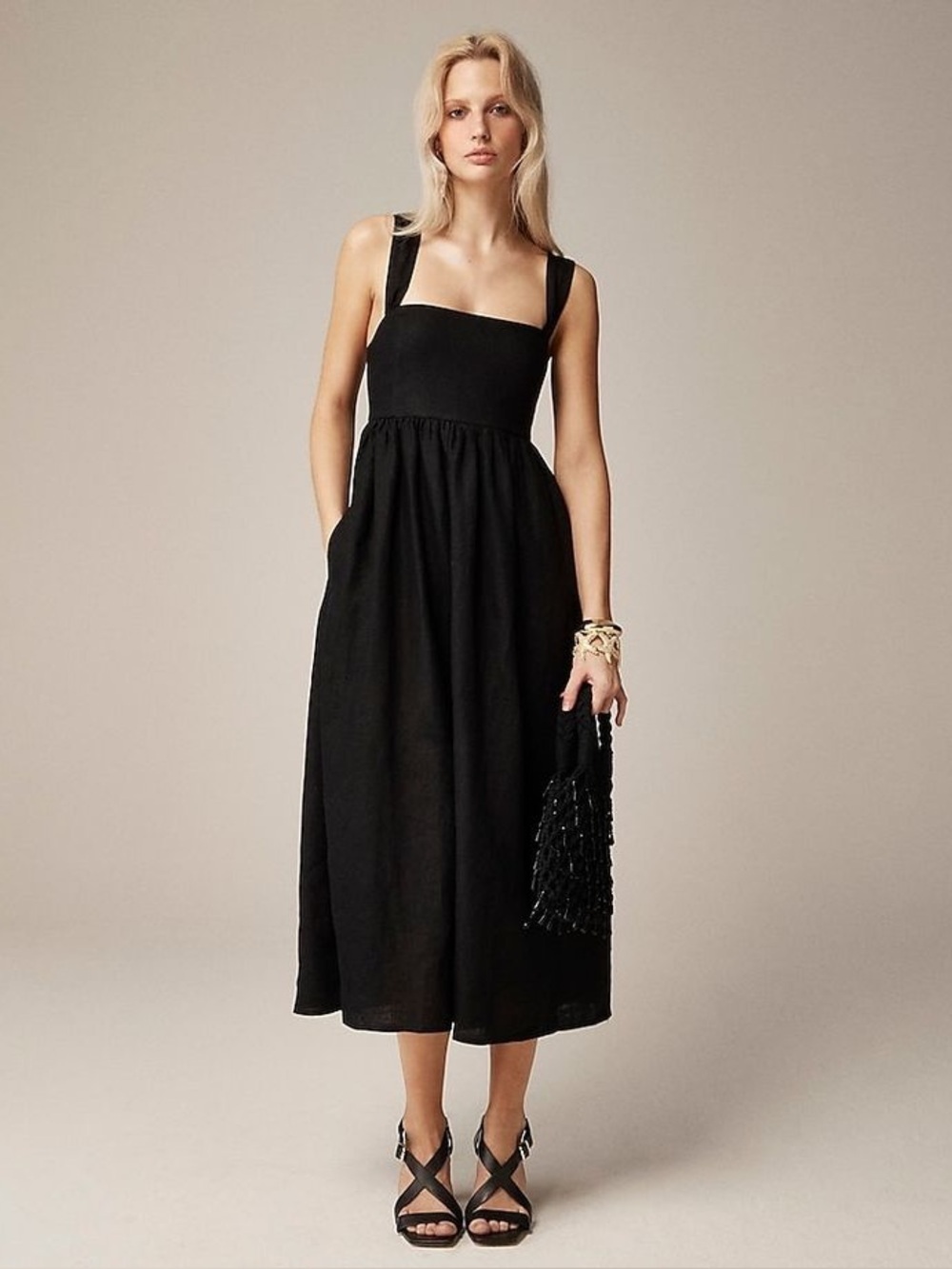 J. Crew Squareneck midi dress in linen size 6